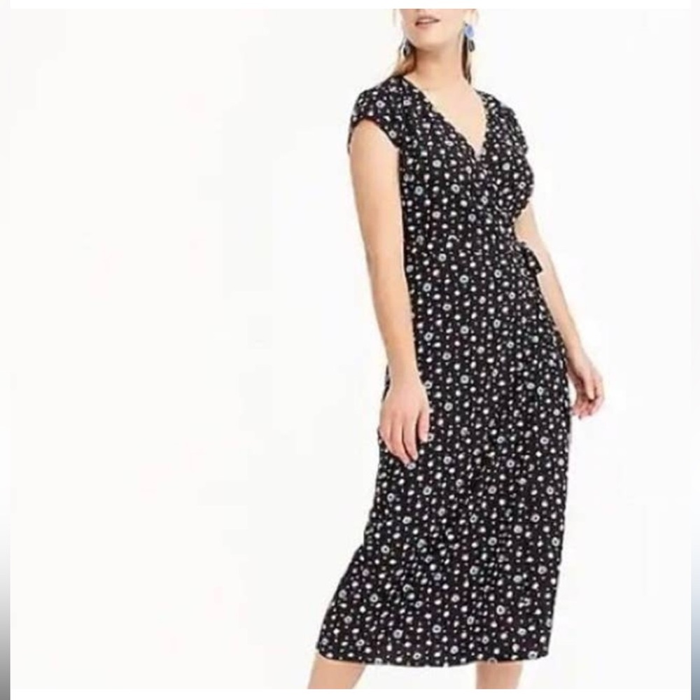 J.CREW - Mercantile - Blue and‎ White Daisy Wrap Midi Dress
